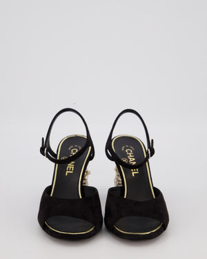 Chanel Black Slingback With Crystal And Pearl Embellished Heel EU 37.5C