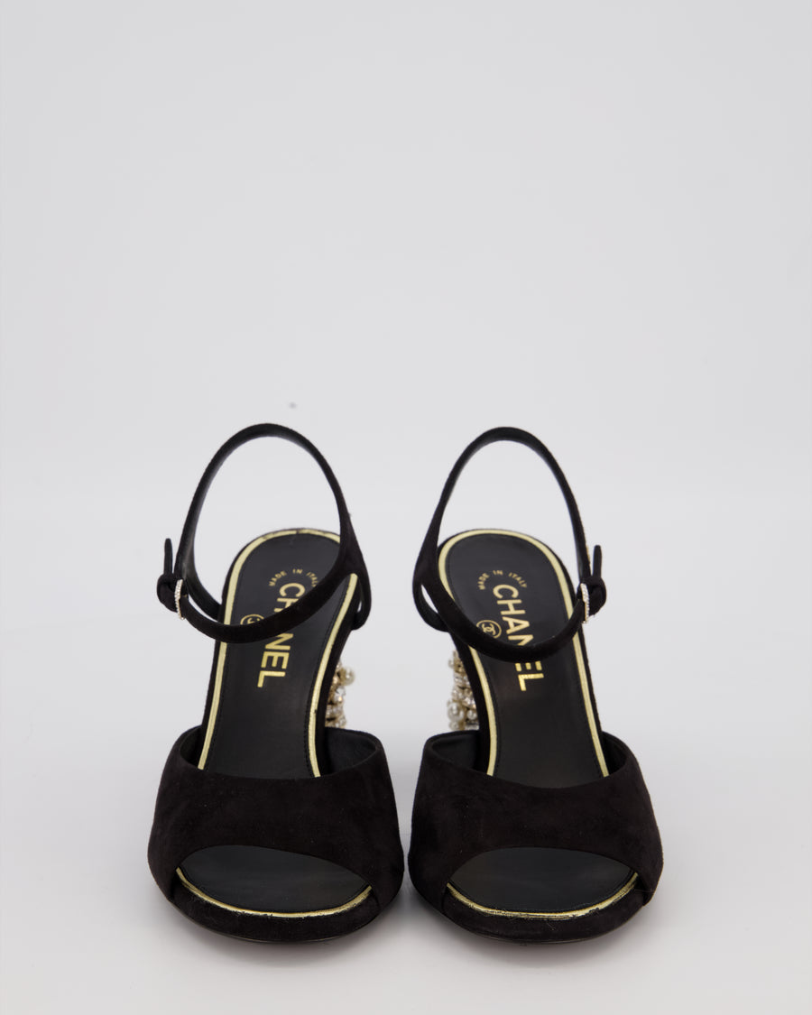 Chanel Black Slingback With Crystal And Pearl Embellished Heel EU 37.5C