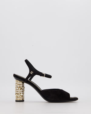 Chanel Black Slingback With Crystal And Pearl Embellished Heel EU 37.5C