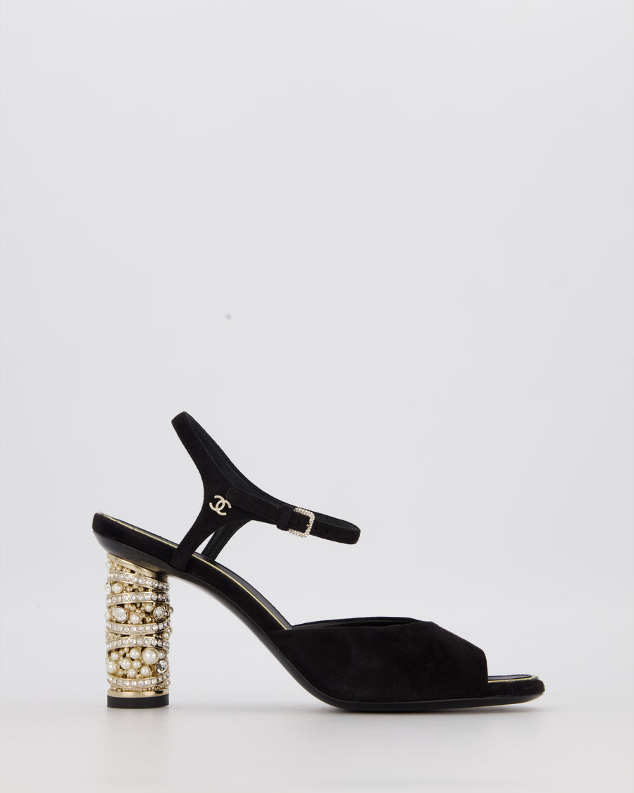 Chanel Black Slingback With Crystal And Pearl Embellished Heel EU 37.5C