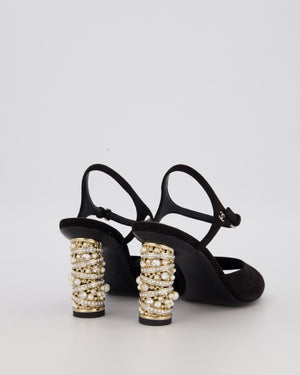 Chanel Black Slingback With Crystal And Pearl Embellished Heel EU 37.5C