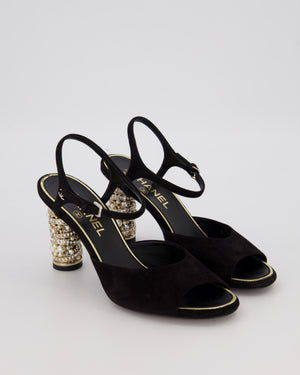 Chanel Black Slingback With Crystal And Pearl Embellished Heel EU 37.5C