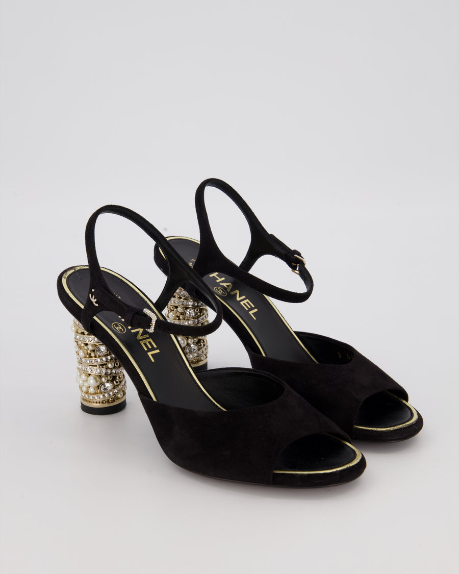 Chanel Black Slingback With Crystal And Pearl Embellished Heel EU 37.5C