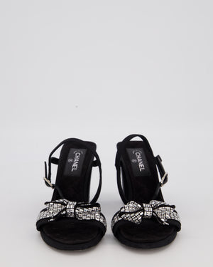 Chanel Black Heeled Sandal With Crystal Embellished Bow Detail EU 37.5