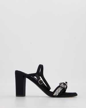 Chanel Black Heeled Sandal With Crystal Embellished Bow Detail EU 37.5