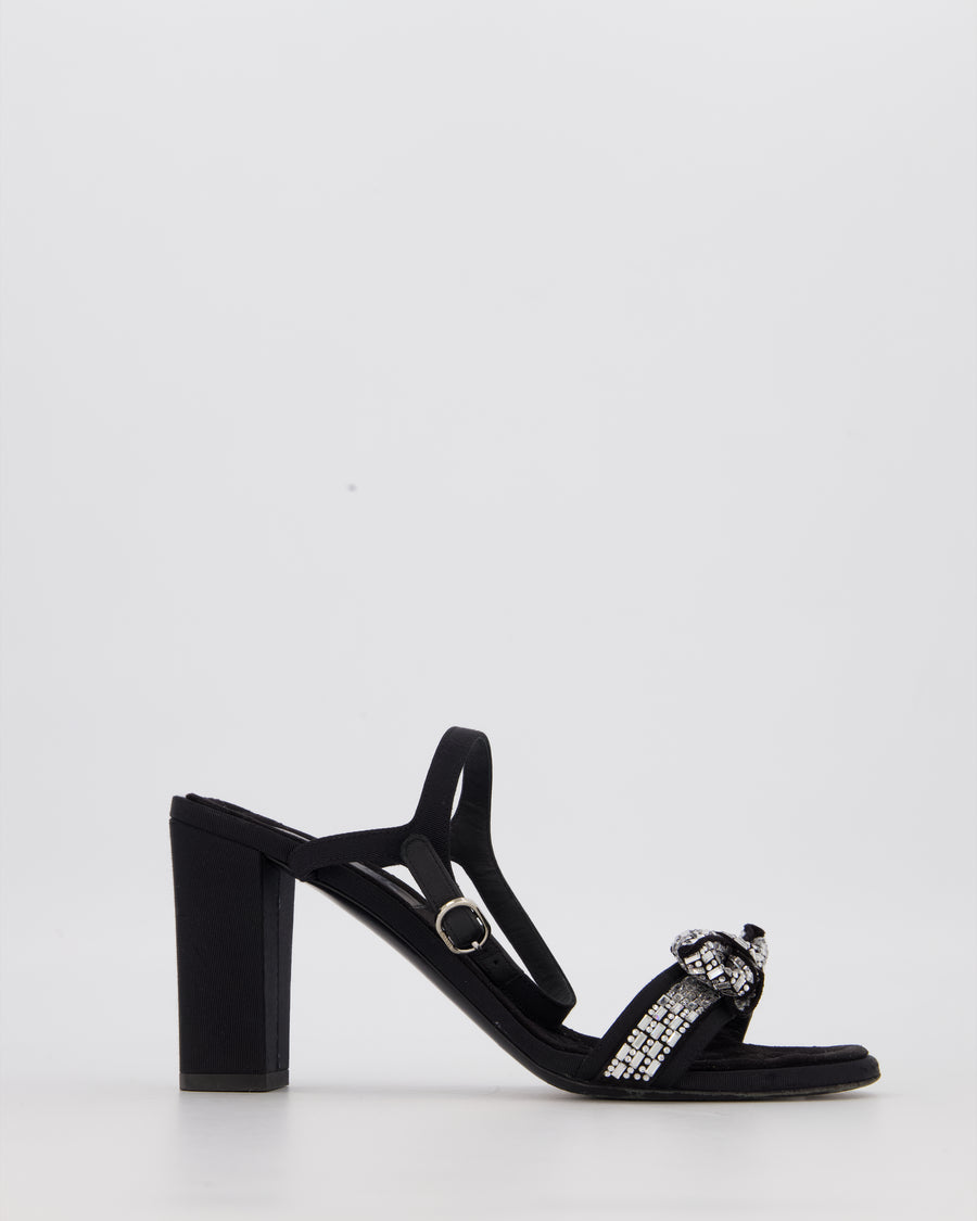Chanel Black Heeled Sandal With Crystal Embellished Bow Detail EU 37.5
