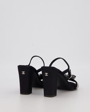 Chanel Black Heeled Sandal With Crystal Embellished Bow Detail EU 37.5