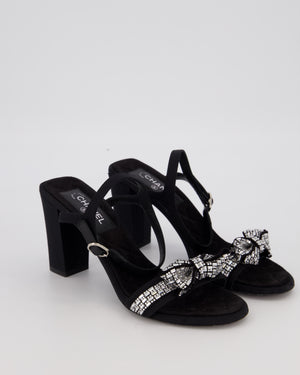 Chanel Black Heeled Sandal With Crystal Embellished Bow Detail EU 37.5