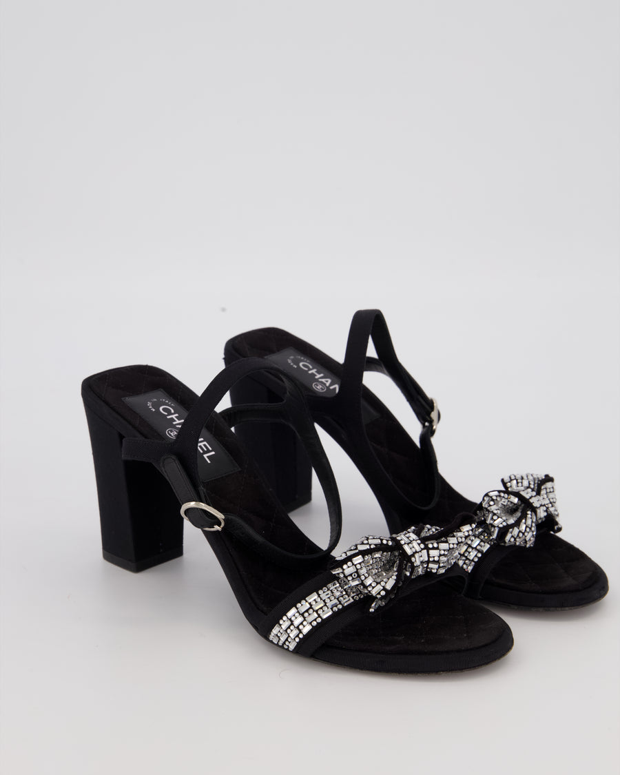 Chanel Black Heeled Sandal With Crystal Embellished Bow Detail EU 37.5