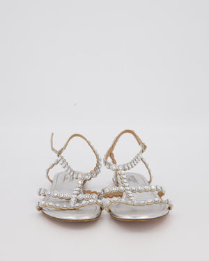 Aquazzura Tequila Flat Sandals In Metallic Silver EU 37.5