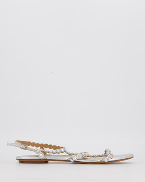 Aquazzura Tequila Flat Sandals In Metallic Silver EU 37.5