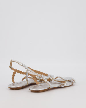 Aquazzura Tequila Flat Sandals In Metallic Silver EU 37.5
