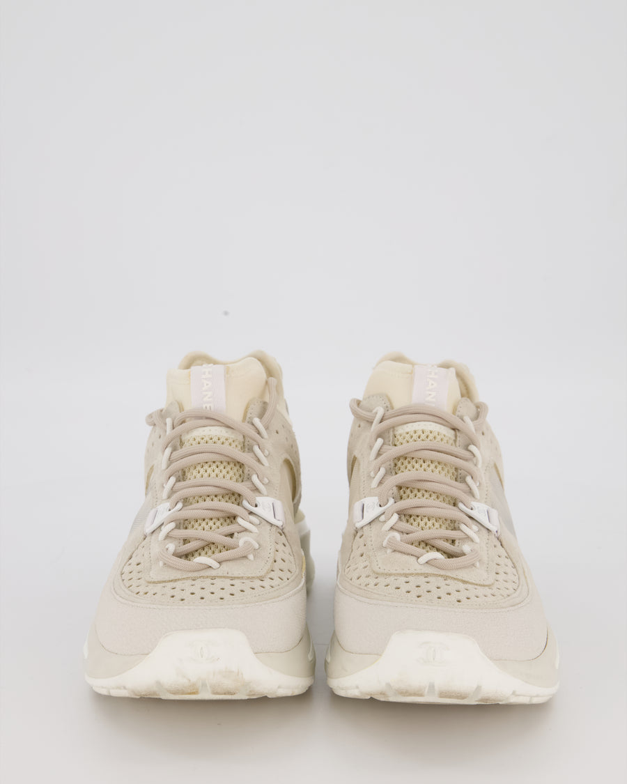 Chanel Cream Trainers With Mesh CC Logo And CC Logo Details Size EU 38