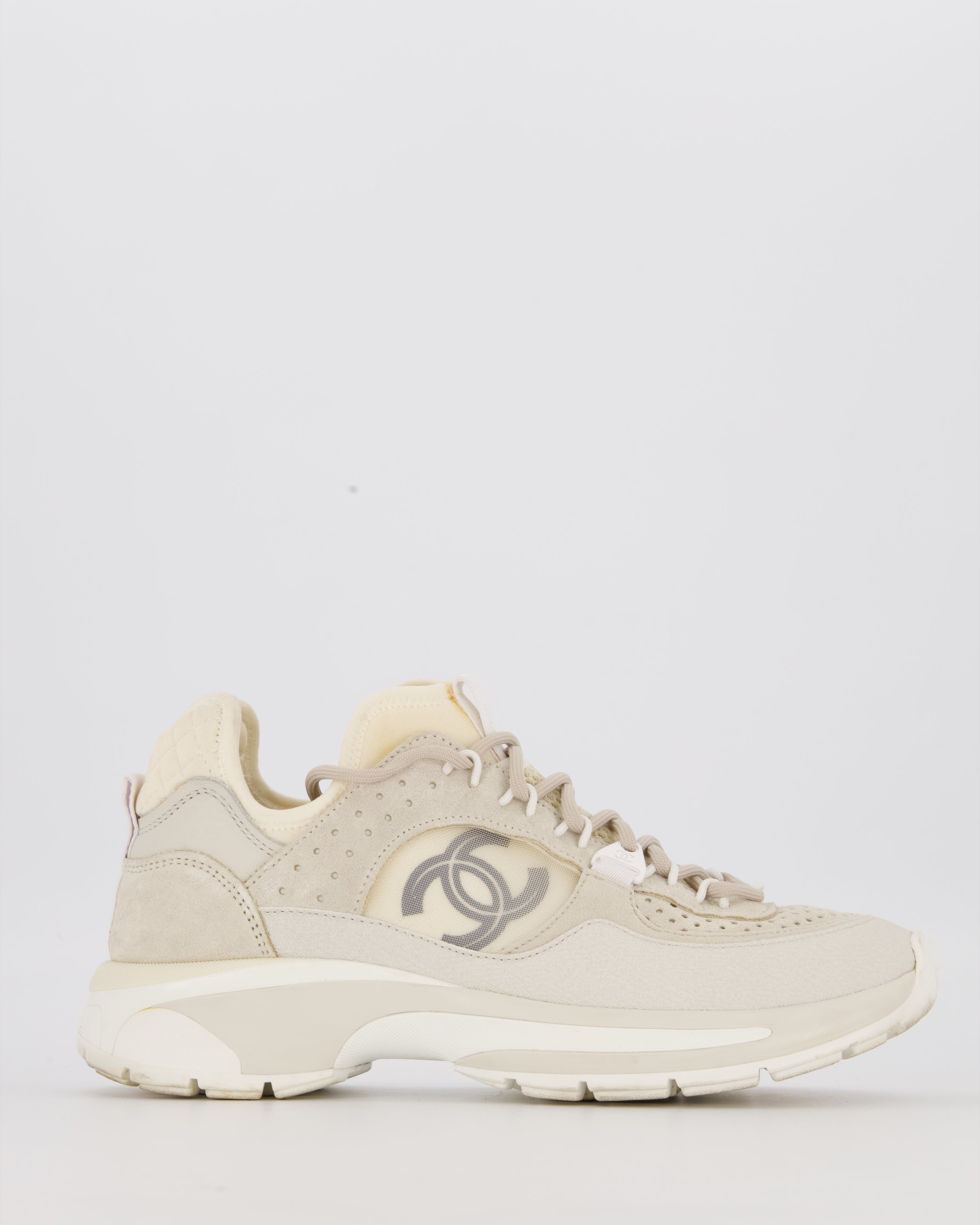 Chanel Cream Trainers With Mesh CC Logo And CC Logo Details Size