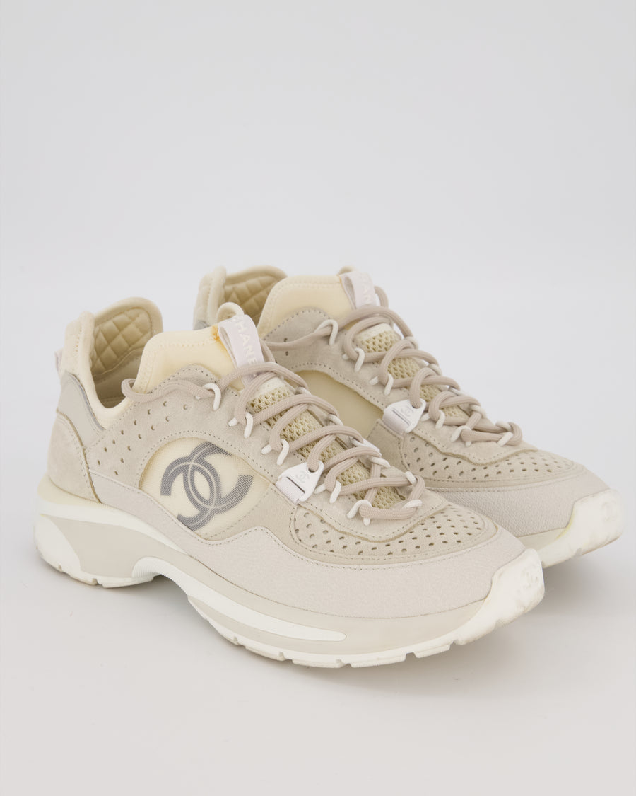 Chanel Cream Trainers With Mesh CC Logo And CC Logo Details Size EU 38