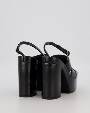 Chanel Black Platform Heeled Sandals With CC Logo Detail Size EU 37.5