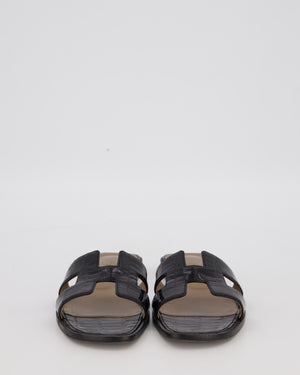 Hermès Oran Sandals in Noir Shiny Mississippiensis Alligator Size EU 38