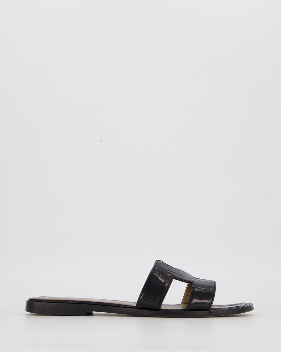 Hermès Oran Sandals in Noir Shiny Mississippiensis Alligator Size EU 38