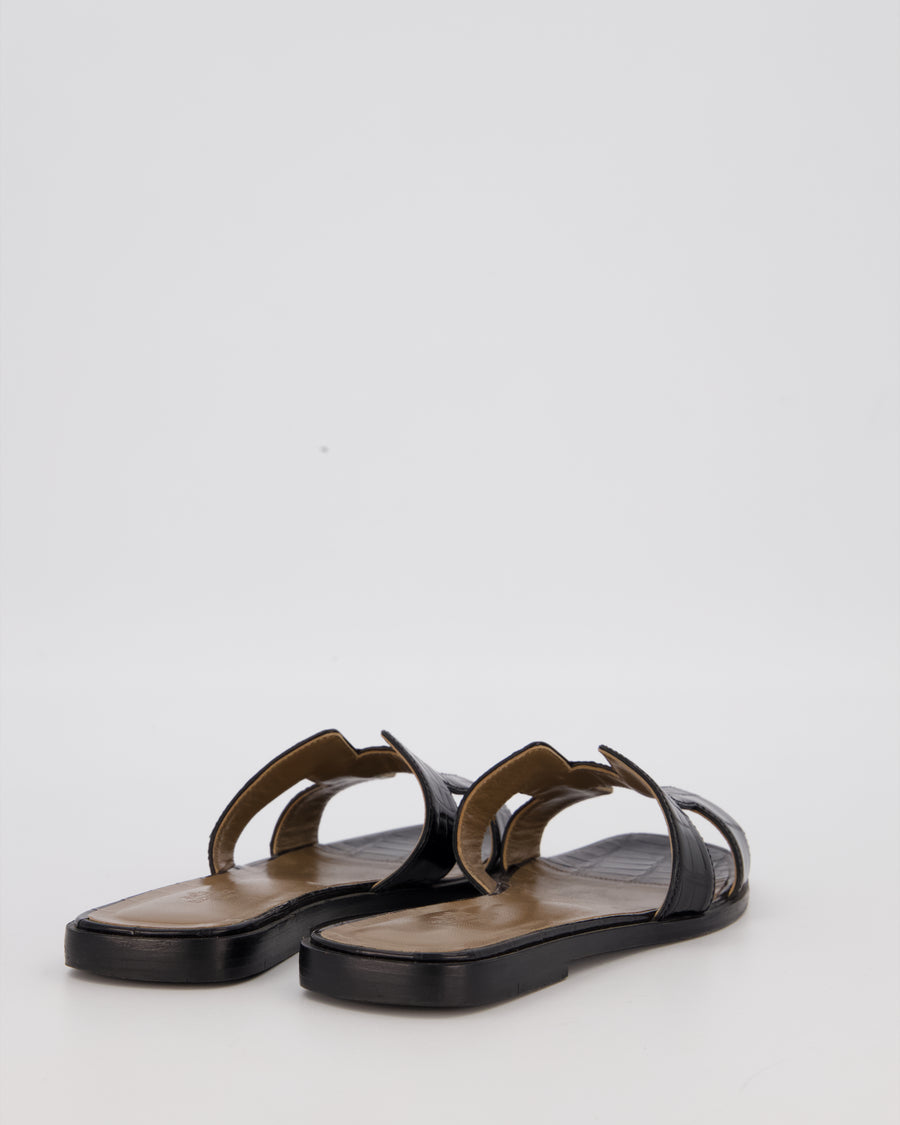 Hermès Oran Sandals in Noir Shiny Mississippiensis Alligator Size EU 38