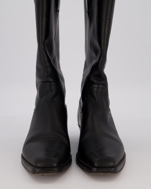 Chanel Black Knee High CC Cowboy Boots Size EU 39