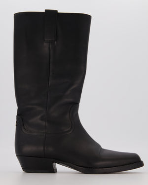 Chanel Black Knee High CC Cowboy Boots Size EU 39