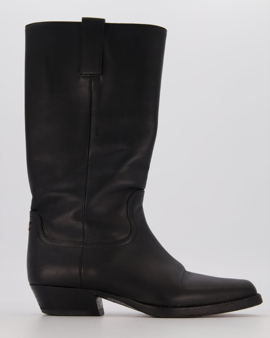 Chanel Black Knee High CC Cowboy Boots Size EU 39