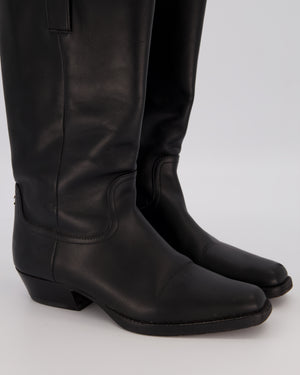 Chanel Black Knee High CC Cowboy Boots Size EU 39