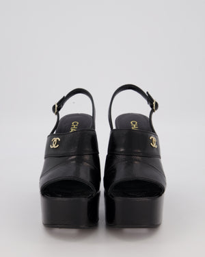 Chanel Platform Wedge Heel In Black With CC Logo Detail EU 38