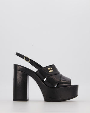 Chanel Platform Wedge Heel In Black With CC Logo Detail EU 38