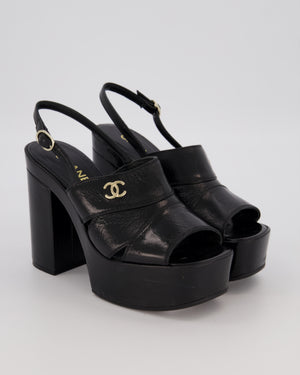 Chanel Platform Wedge Heel In Black With CC Logo Detail EU 38
