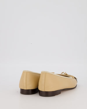 Chanel Beige Lambskin Ballet Flats With Black CC Logo Toecap Size EU 37.5