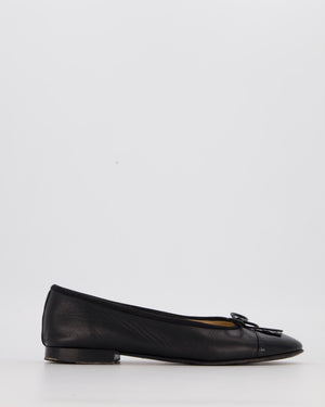 Chanel Black Lambskin Ballet Flats With Patent CC Logo Toecap Size EU 37.5