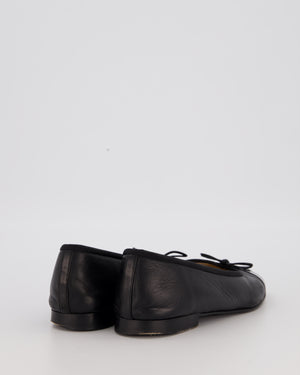 Chanel Black Lambskin Ballet Flats With Patent CC Logo Toecap Size EU 37.5