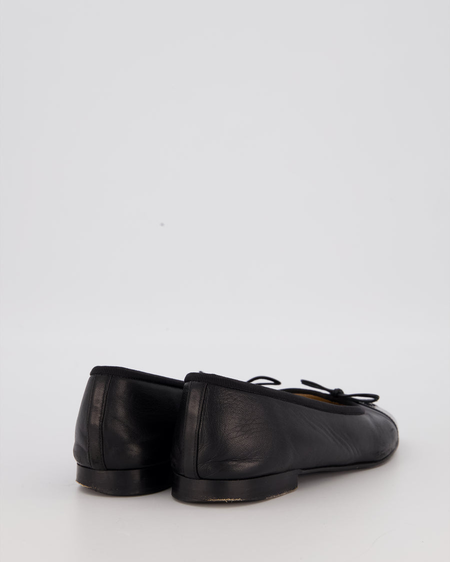 Chanel Black Lambskin Ballet Flats With Patent CC Logo Toecap Size EU 37.5