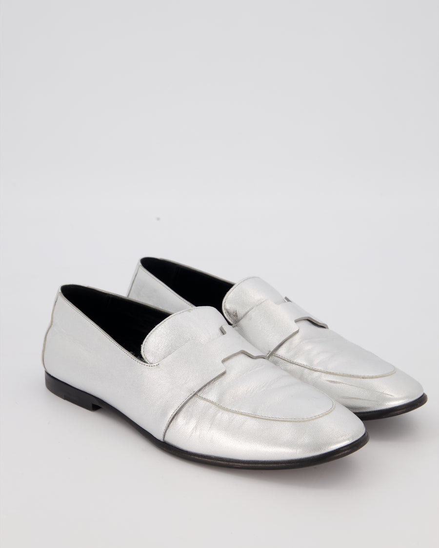 Hermès Hitch Loafers in Argent Swift Leather Size EU 37.5