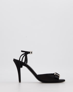 Hermès Liv 70 Heeled Sandals in Black Satin with Crystal Behapi Buckle Detail Size EU 37
