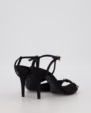 Hermès Liv 70 Heeled Sandals in Black Satin with Crystal Behapi Buckle Detail Size EU 37