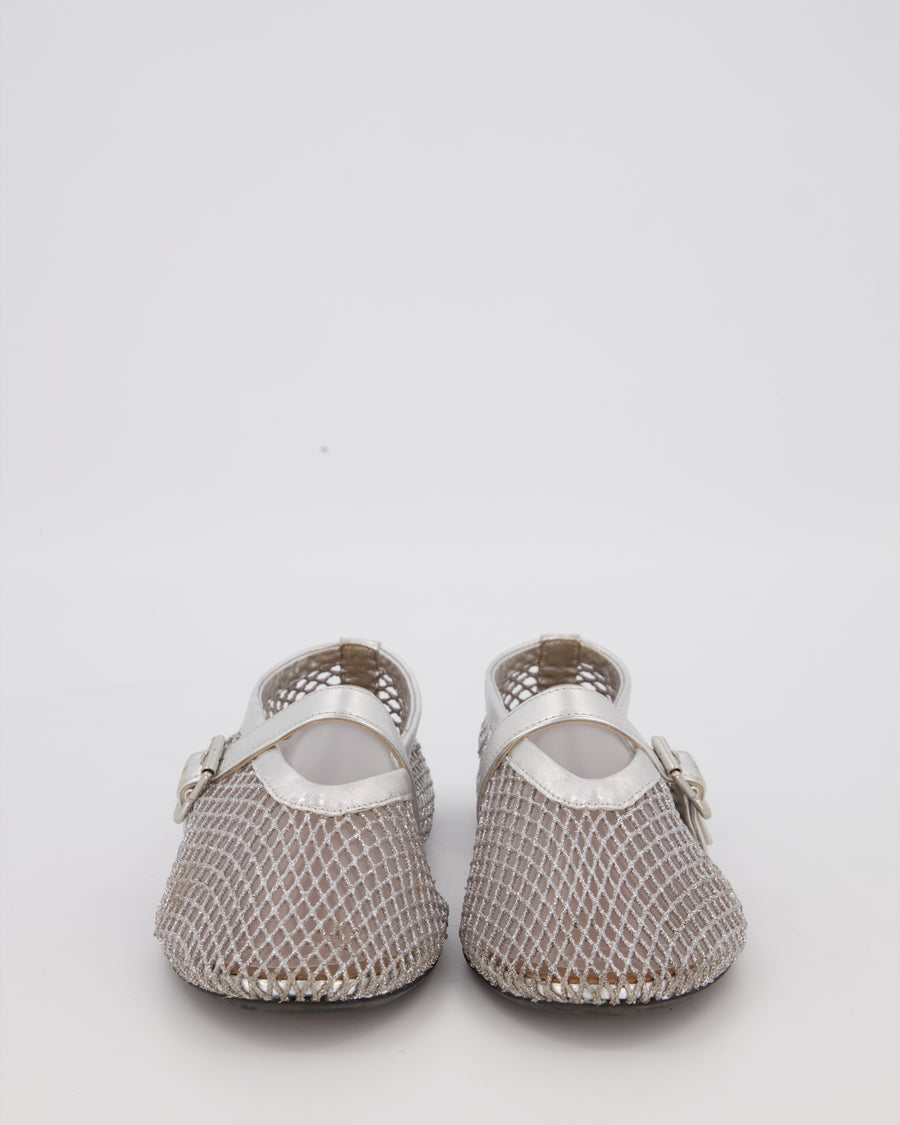 Alaia Silver Mesh Flat Ballet Shoes Size EU 37