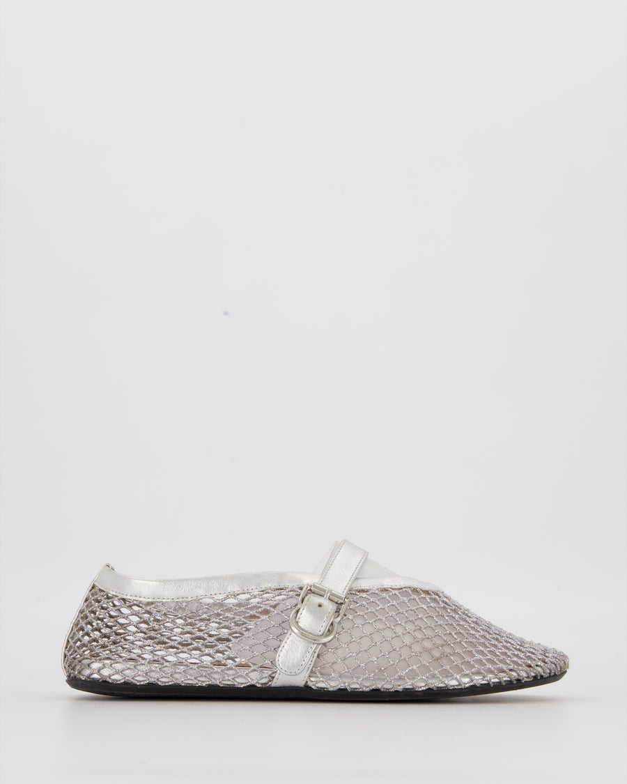 Alaia Silver Mesh Flat Ballet Shoes Size EU 37