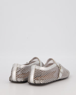 Alaia Silver Mesh Flat Ballet Shoes Size EU 37
