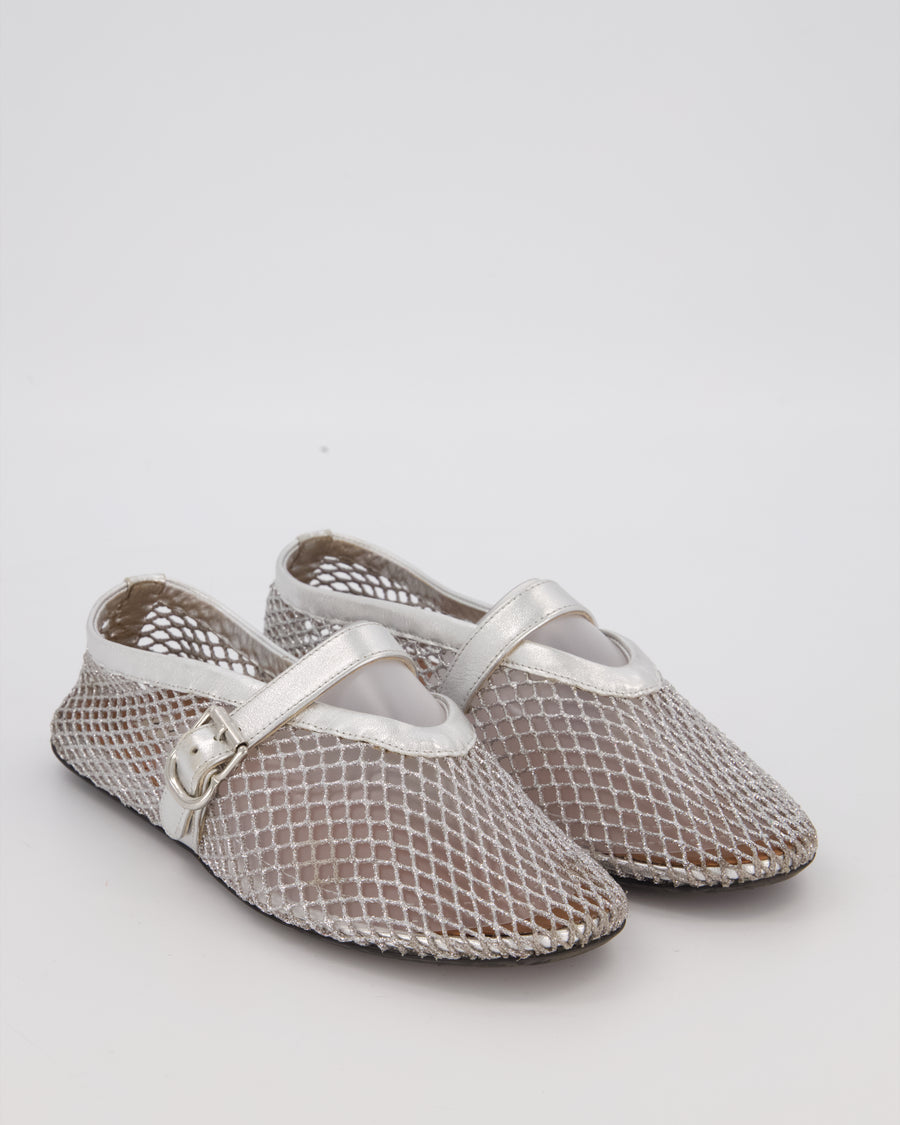 Alaia Silver Mesh Flat Ballet Shoes Size EU 37