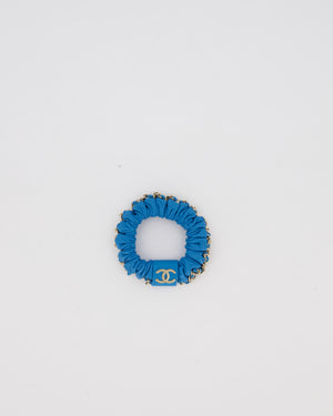 Chanel Blue Leather Hair Scrunchie with Chain Trim Detail