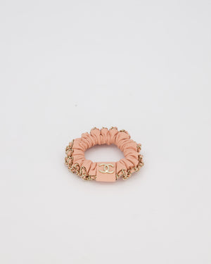 Chanel Pink Leather Hair Scrunchie with Chain Trim Detail
