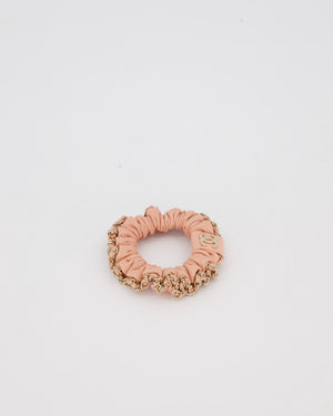 Chanel Pink Leather Hair Scrunchie with Chain Trim Detail