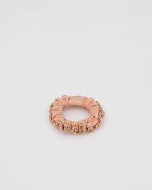 Chanel Pink Leather Hair Scrunchie with Chain Trim Detail