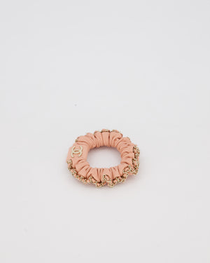 Chanel Pink Leather Hair Scrunchie with Chain Trim Detail