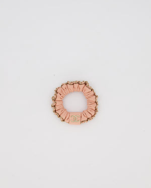 Chanel Pink Leather Hair Scrunchie with Chain Trim Detail