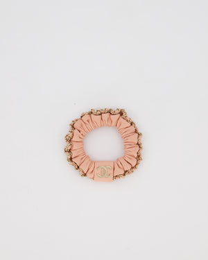 Chanel Pink Leather Hair Scrunchie with Chain Trim Detail