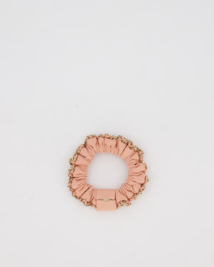 Chanel Pink Leather Hair Scrunchie with Chain Trim Detail
