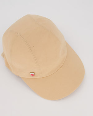 Hermès Beige Cotton Cap with Pink Medor Detail Size 56